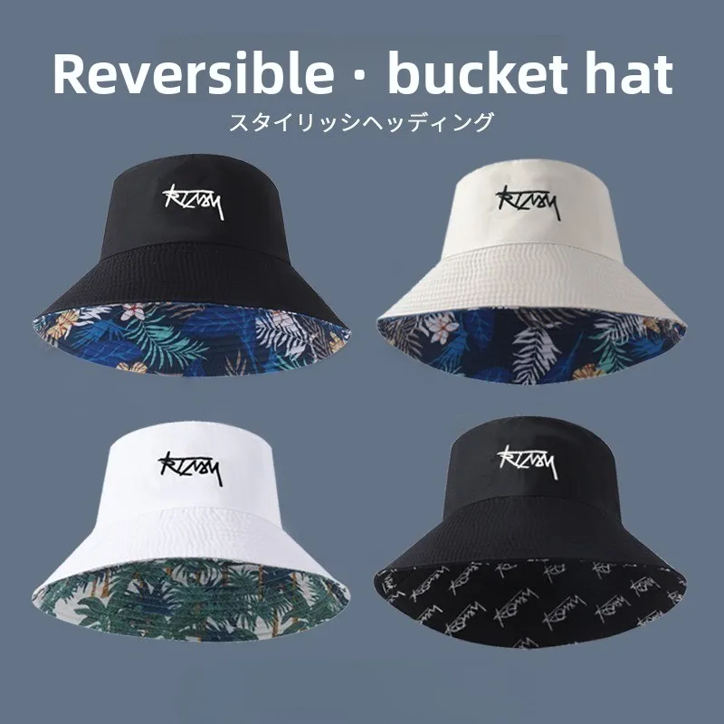 Spring/Summer Sun-Protect Big Head Size Fisherman Hat Outdoor Hawaii Unisex Casual Panama Hat Hip Hop Fashion Print Bucket Caps