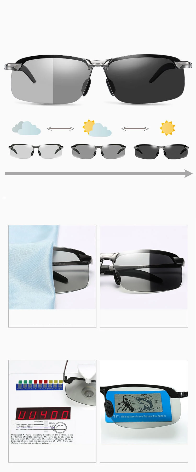 Polarisierte, intelligente, lichtempfindliche, metallwechselnde Sonnenbrille für Herren zum Angeln im Freien – geeignet für das Fahren von Tag und Nacht 3043 – Detail 2