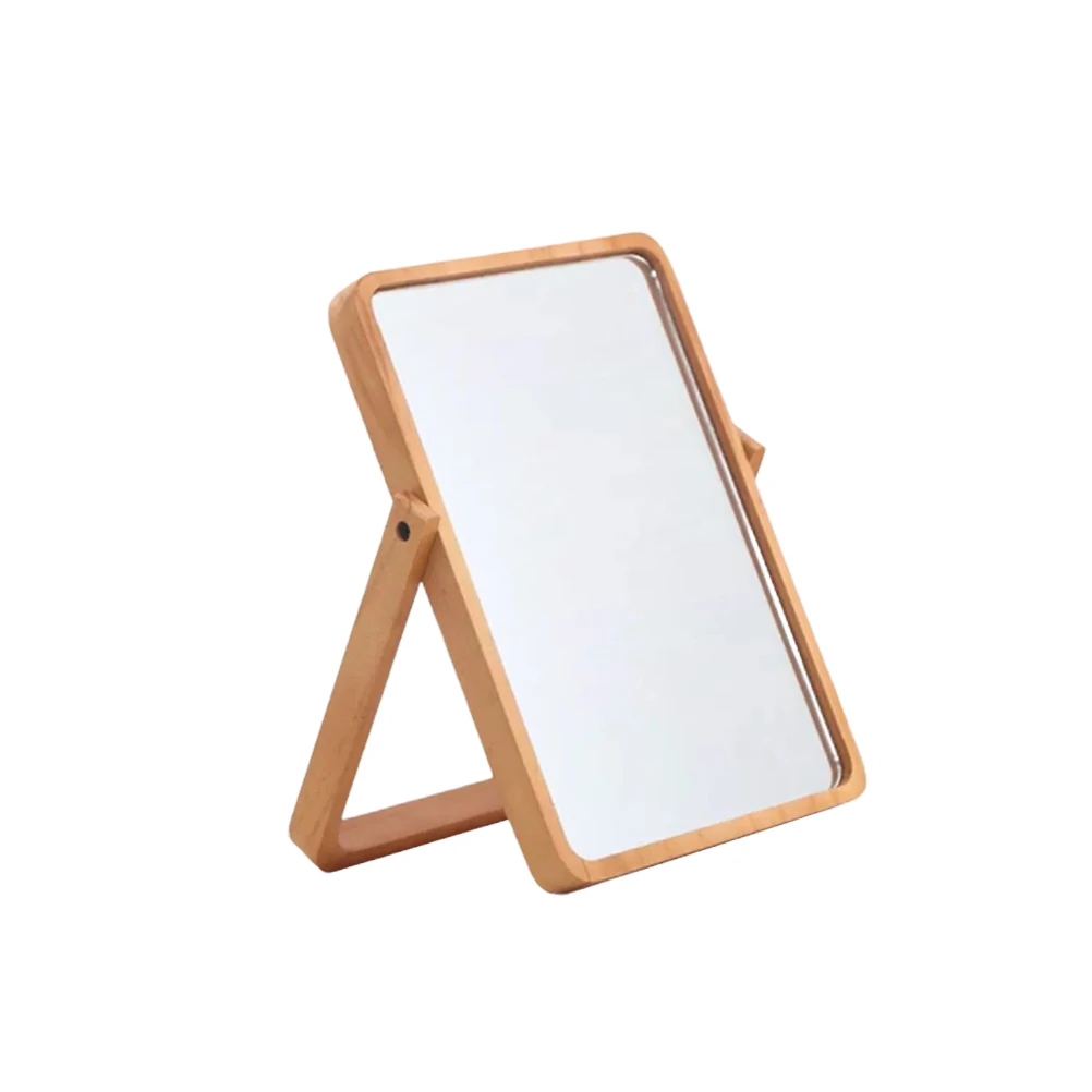 Specchio per trucco ad alta definizione Vanity in vetro quadrato Scrivania in legno su un solo lato Accessori di bellezza portatili con luce a LED da viaggio