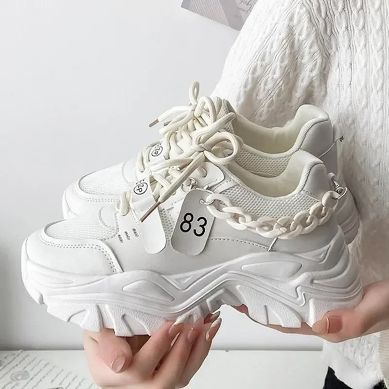 

Women's Chunky Sneakers Thick Bottom Platform Chain Vulcanize Shoes2023 Fashion Breathable Casual Walking Shoe for Woman Female