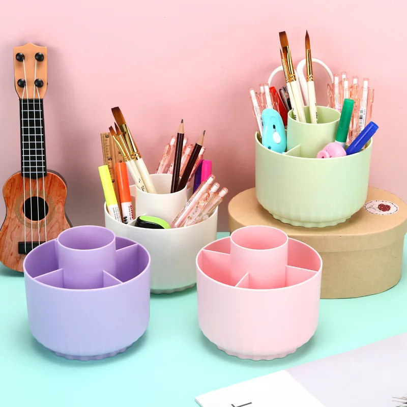 Creative Multi-functional Rotating Pen Holder Large Capacity Desktop Stationery Organizer Cosmetics Storage Box Desk Accessories