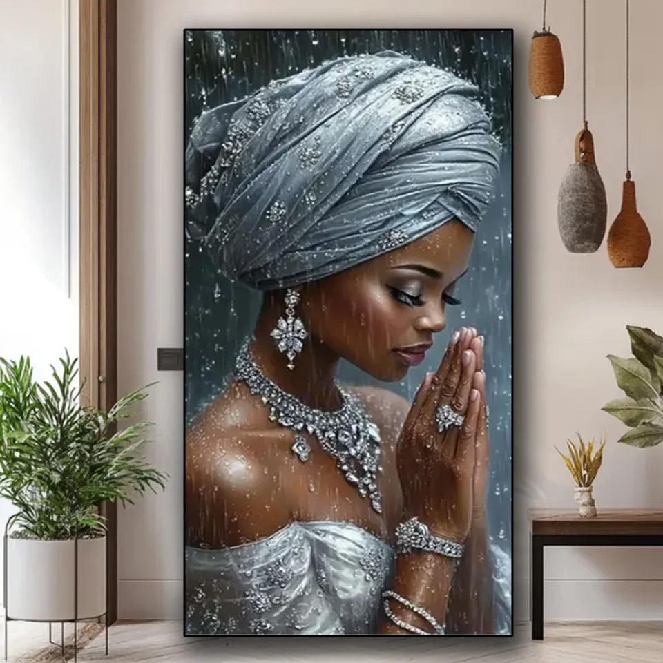 Amazing Elegant Female Portrait with Prayer Gesture DIY Diamond Painting Full Diamond Embroidery,Mosaic Home Decor,Cross Stitch
