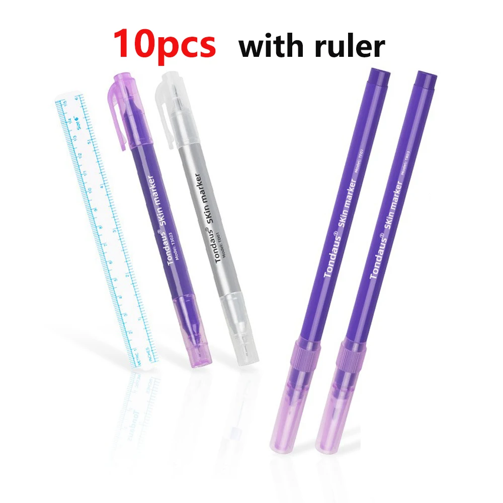 

10Pcs Disposable Sterilized Package With Ruler Medical Surgery Permanent Makeup Body Tattoo Piercing Scribe Skin Marker Pen
