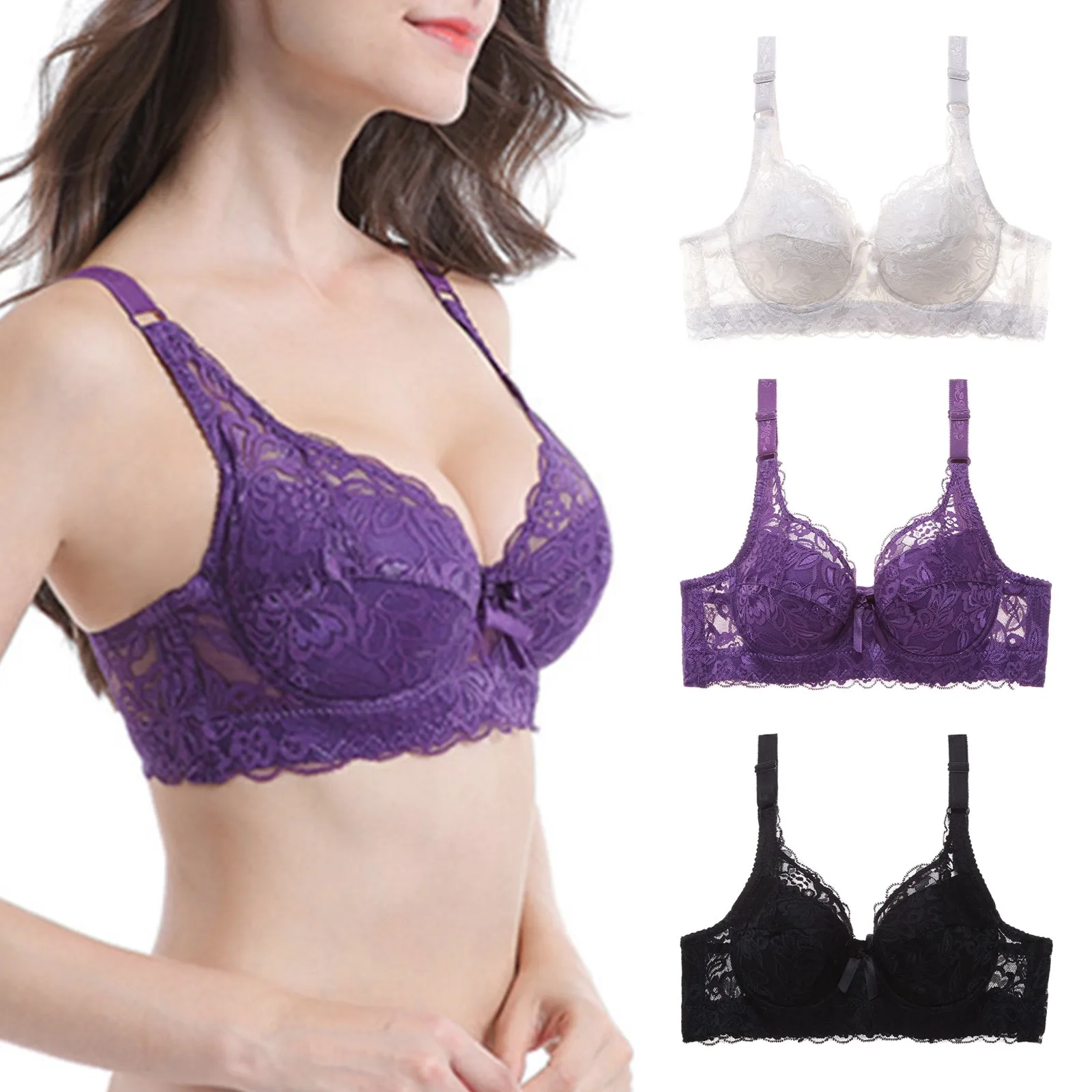 

New Plus Size Bra Ultrathin Lace Bralette For Woman Racerback Push Up Cotton Brassiere Underwire B C D Cup Bras Underwear