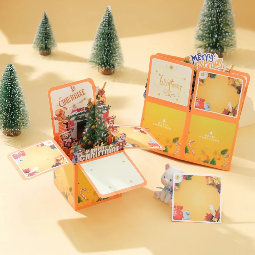 3D Christmas Greeting Card Paper Carving Ornament Holiday Gift Party Decoration Desktop Display Stationery