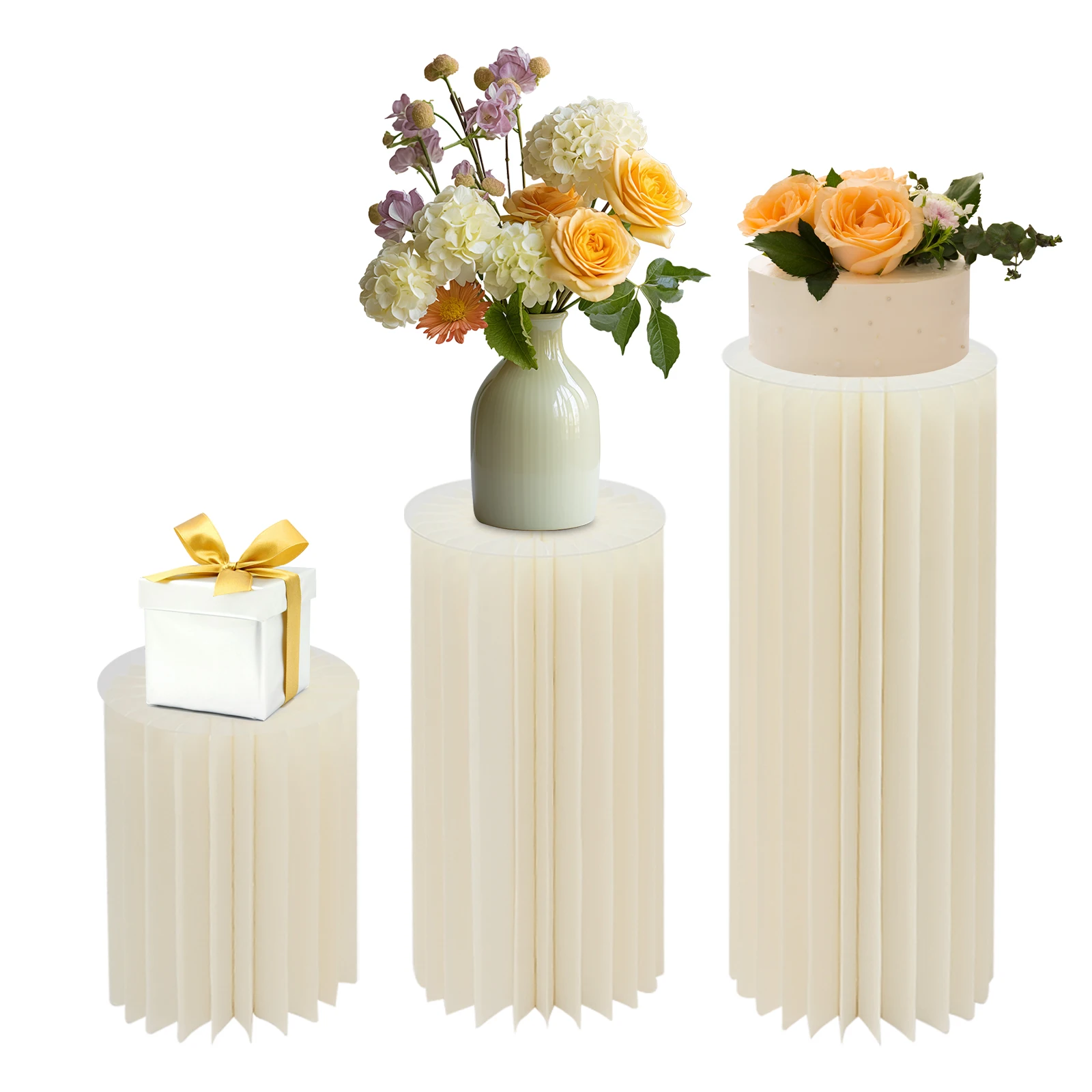 3pcs Foldable Cardboard Centerpiece Display Cylinder Flowers Stand, Columns Display for Wedding Party Garden Decoration