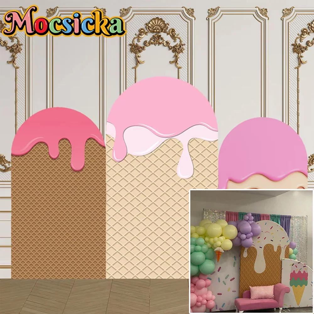 Mocsicka cubierta de arco de 2 caras pastel de crema decoración de helado telón de fondo arco de Baby Shower pared bebé niños 1er cumpleaños fiesta graduación