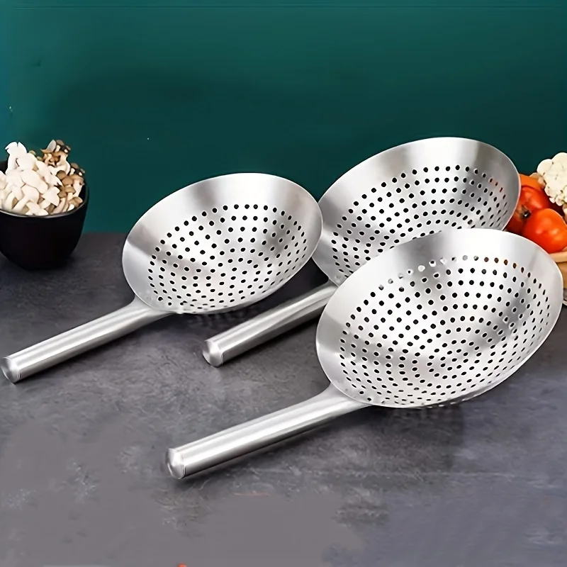 1pc Colander Spoon, Pot Skimmer Spoon, Stainless Steel Skimmer Spoon, Large Slotted Spoon For Frying, Strainer Ladle With Long H