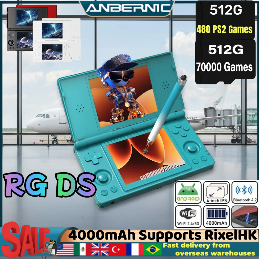 

Anbernic RG DS Handheld Video Game Console 4" IPS Dual Screen Android 14 Flip Supports RixelHK Wifi Streaming PSP PS2 Game Gift