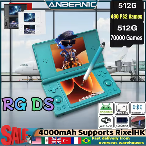 Anbernic RG DS Handheld Video Game Console 4" IPS Dual Screen Android 14 Flip Supports RixelHK Wifi Streaming PSP PS2 Game Gift
