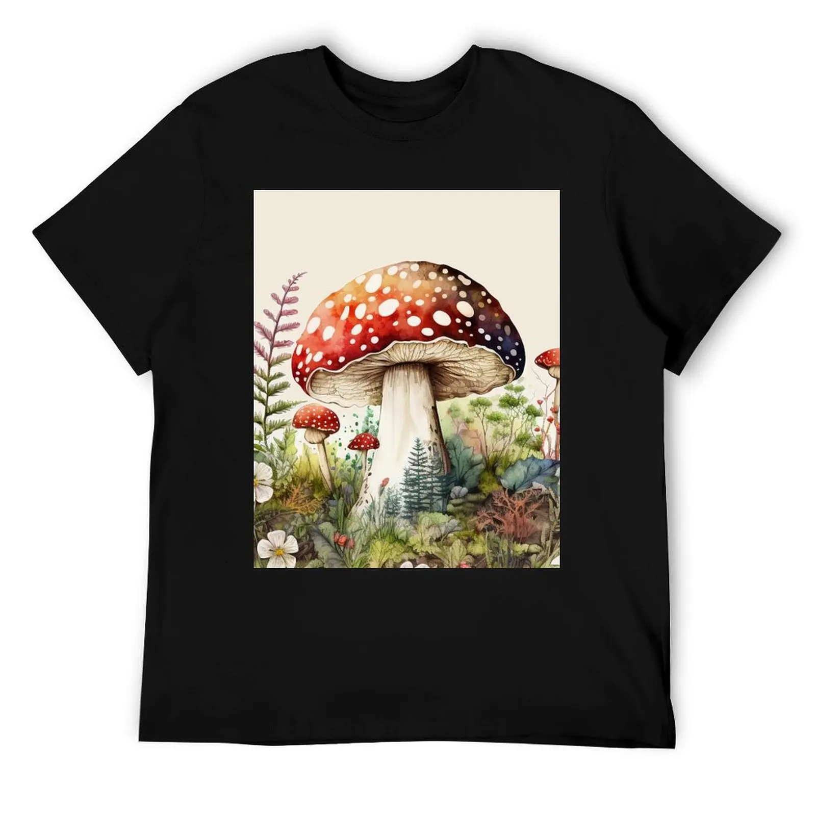 

Watercolor Amanita Muscaria Red Mushroom with Wildflowers T-Shirt man graphic t shirt t shirts for man graphic funny T-Shirt