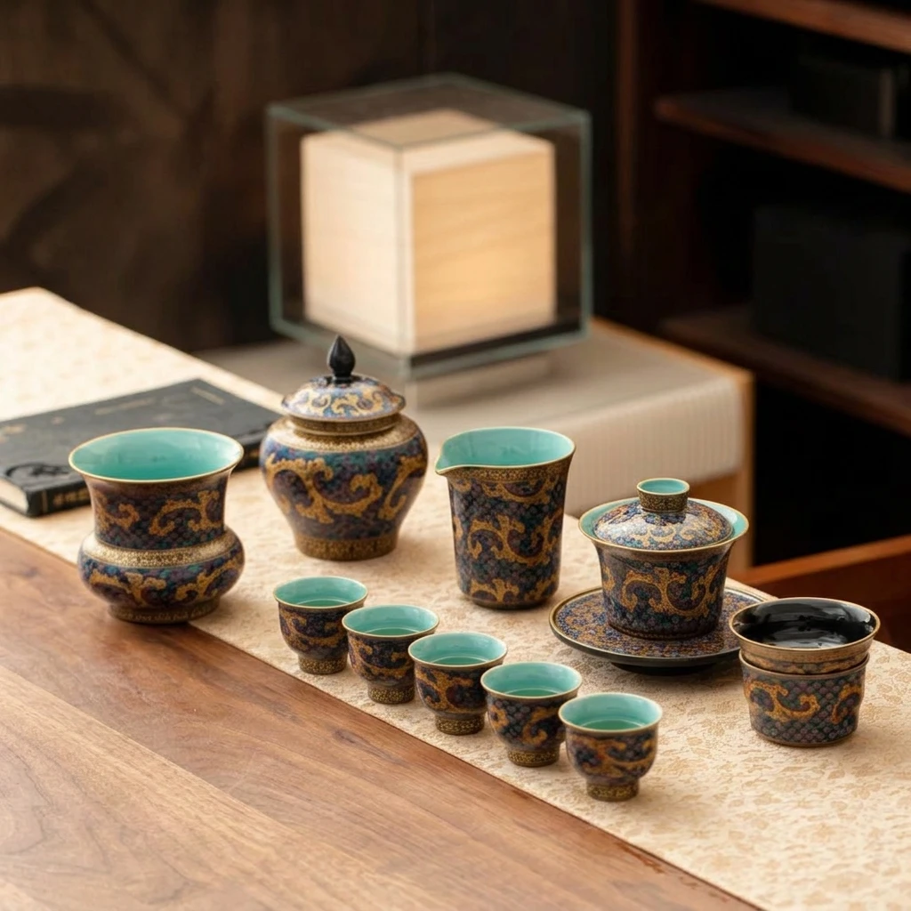 Luxury Ceramic Kung Fu Tea Set Traditional Chinese Gold Plated Ceramic Tea Set Business Gift