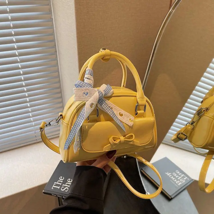 

Japanese Style Simple Cute Bow Tie Kawaii Student Crossbody Bag Pu Shoulder Bags Small Square Storage Bag Woman Bags Purse