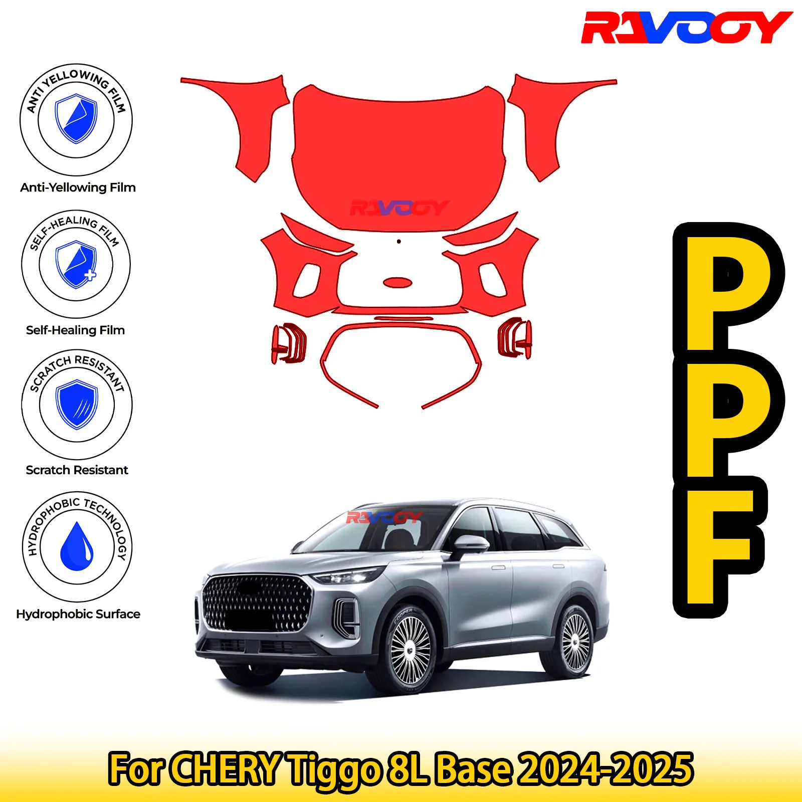 

Для CHERY Tiggo 8L Base 2024-2025 глянцевая матовая черная предварительно вырезанная передняя PPF комплект защитная пленка для краски