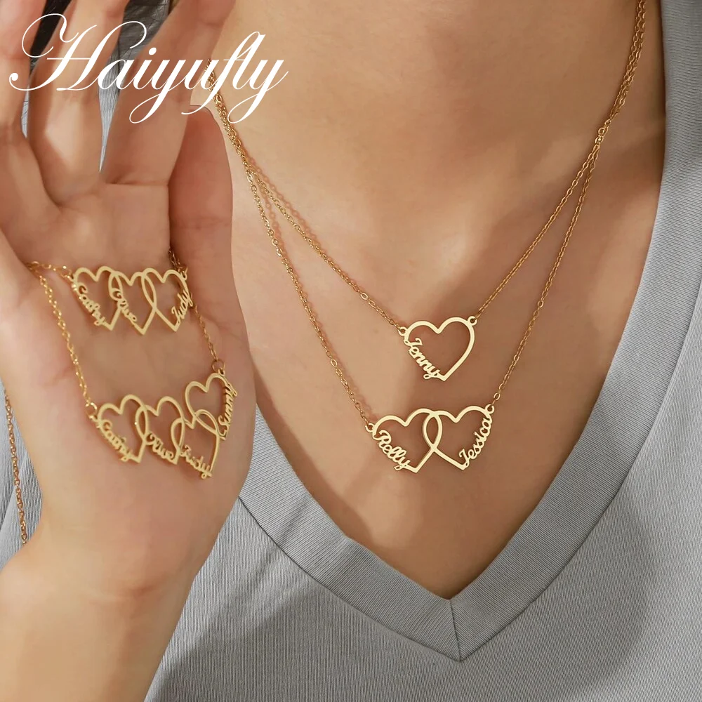 

Haiyufly Custom Multiple Heart Name Necklace for Women Stainless Steel Jewelry Choker Chains Personalized Items Birthday Gift