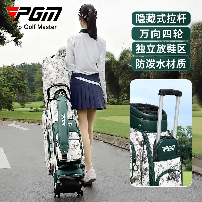 PGM MO EYES Golf Bag for Women Vintage Waterproof 4 Wheels Golf Club Carrier