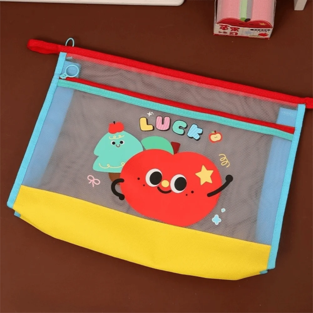 مجلدات شفافة حقيبة تخزين A4 سعة كبيرة أكياس الملفات المحمولة طبقة مزدوجة شبكة سستة حقيبة اللوازم المكتبية المدرسية #4