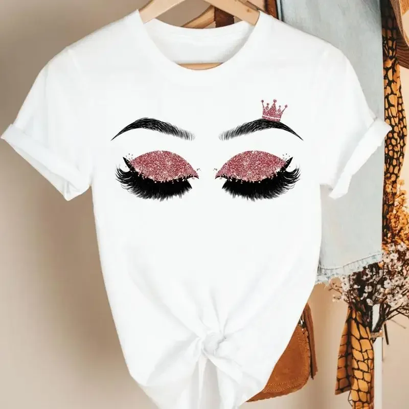 Graphic T-shirt Women Pretty Eyelash Eye Sleep Sexy Cute Ladies Cartoon Summer Short Sleeve Tshirt Nice Tee Print Fashion Top