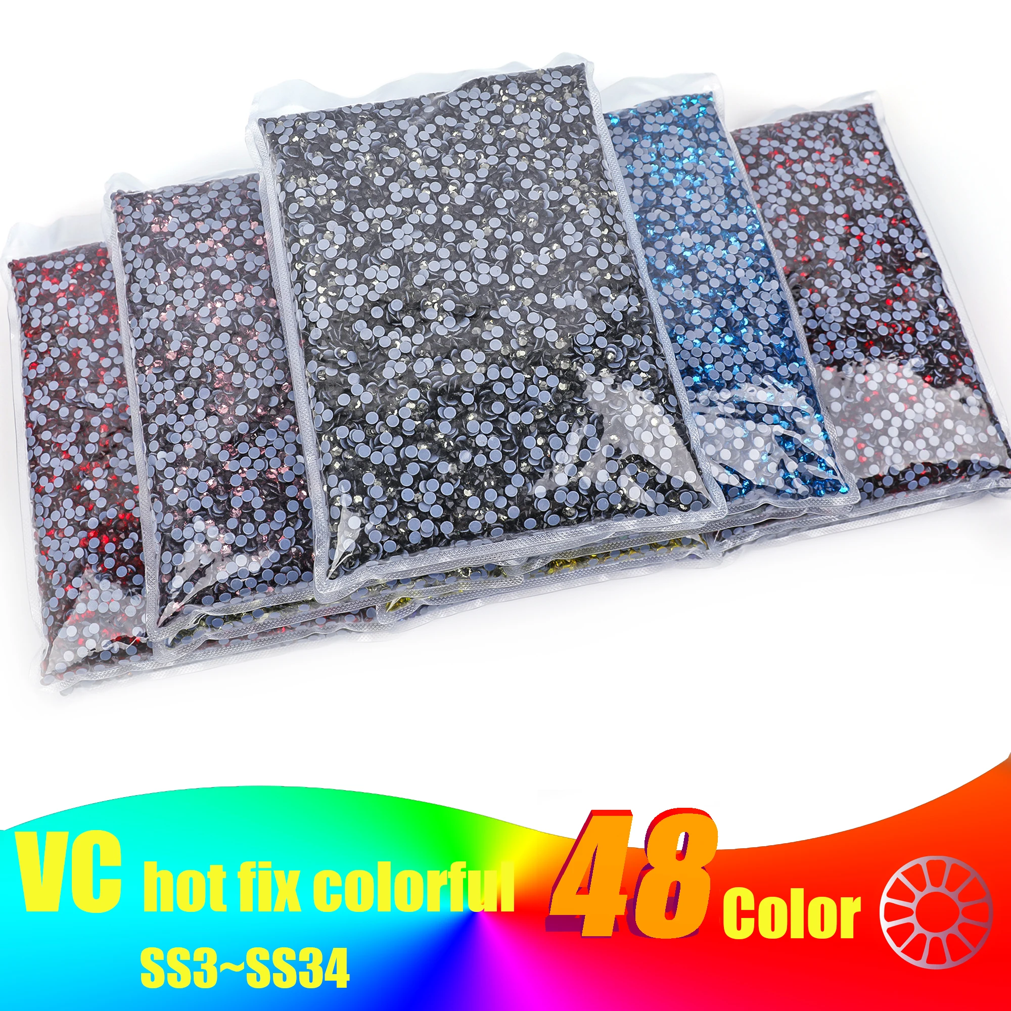 14400Pcs/Bulk Bag 41 Colors Wholesale High Quality Better DMC Hotfix Rhinestones SS6-SS20 Crystal Hot Fix Rhinestone F0248