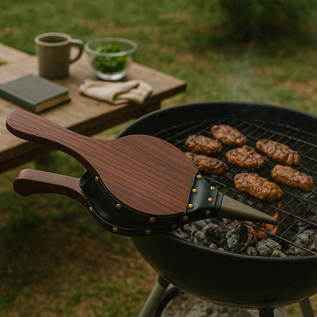 Simple Fireplace Bellows, Outdoor BBQ Blower, Natural Wood, Strong Airflow, Leather Strap for Hanging Robust Vinyl