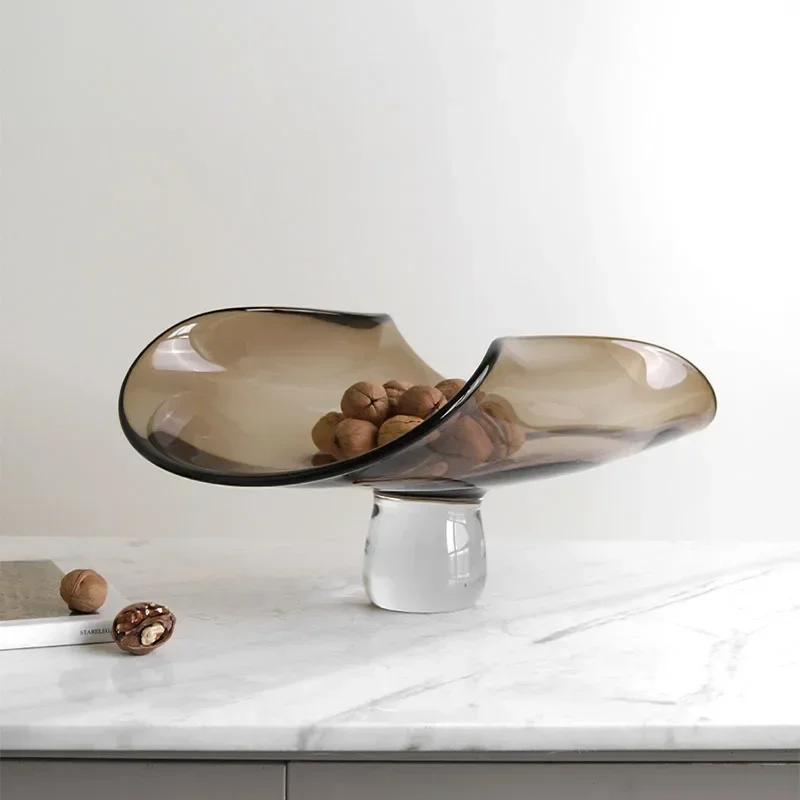 

Легкий роскошный коричневый стеклянный поднос с закатанными краями для фруктов, журнальный столик для гостиной, поднос для хранения офиса, поднос для закусок с орехами, украшения