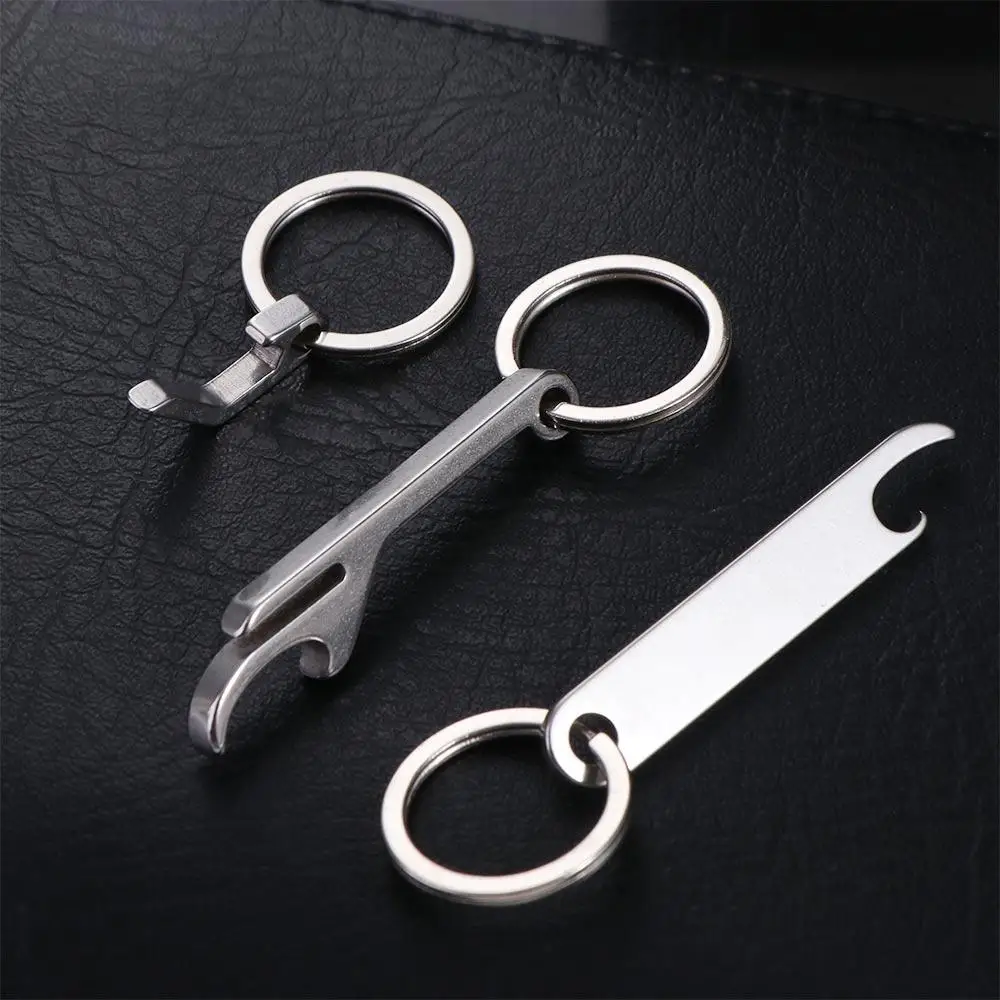 Creative Stainless Steel Beer Bottle Opener Keychain Metal Mini Beer Opener Keyring Camping Tool Lightweight Kitchen Gadgets