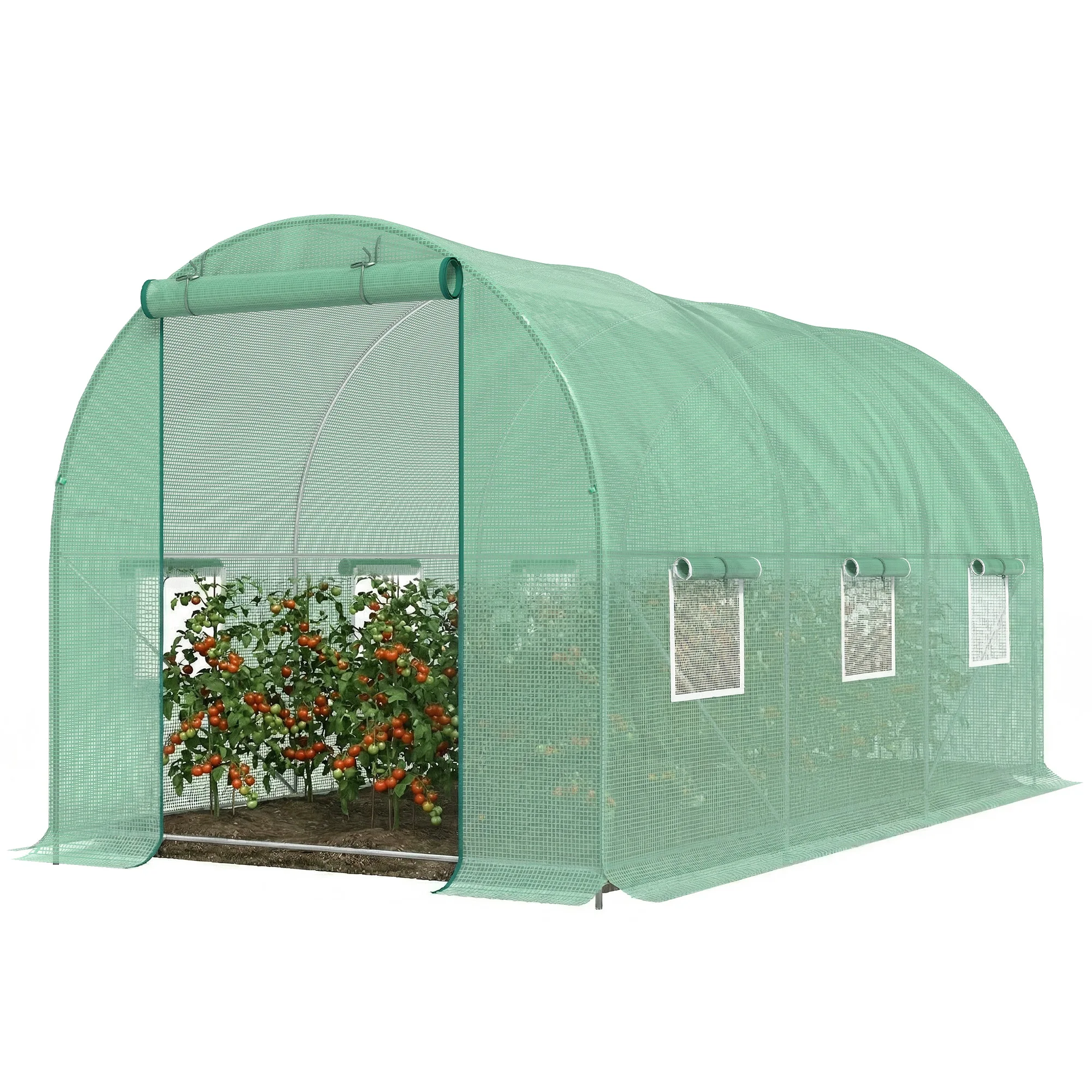 Serre de Jardin Tunnel 4,5L x 2l x 2H m châssis Tubulaire Acier galvanisé renforcé 1,8 cm 6 fenêtres 1 Porte