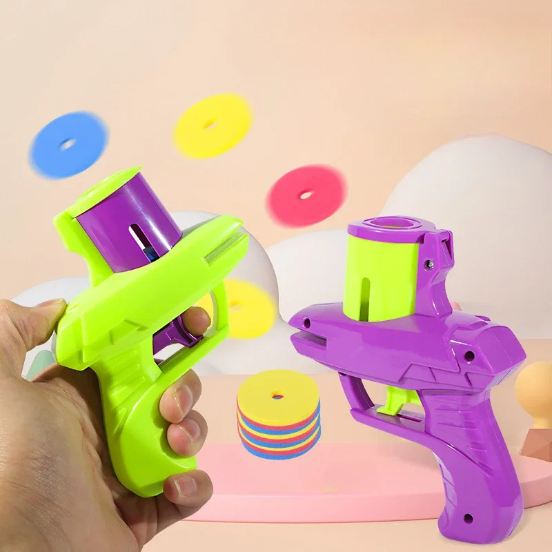 Pistola de nabo para niños, platillo de tiro, juguetes de disco, lanzador de disco de espuma de bala suave, pistola de tiro volador, juegos al aire libre para niños