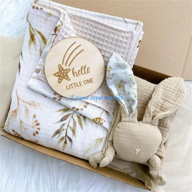 090B детское хлопковое одеяло с принтом, успокаивающее полотенце, деревянный комплект для малышей, новорожденных мальчиков и