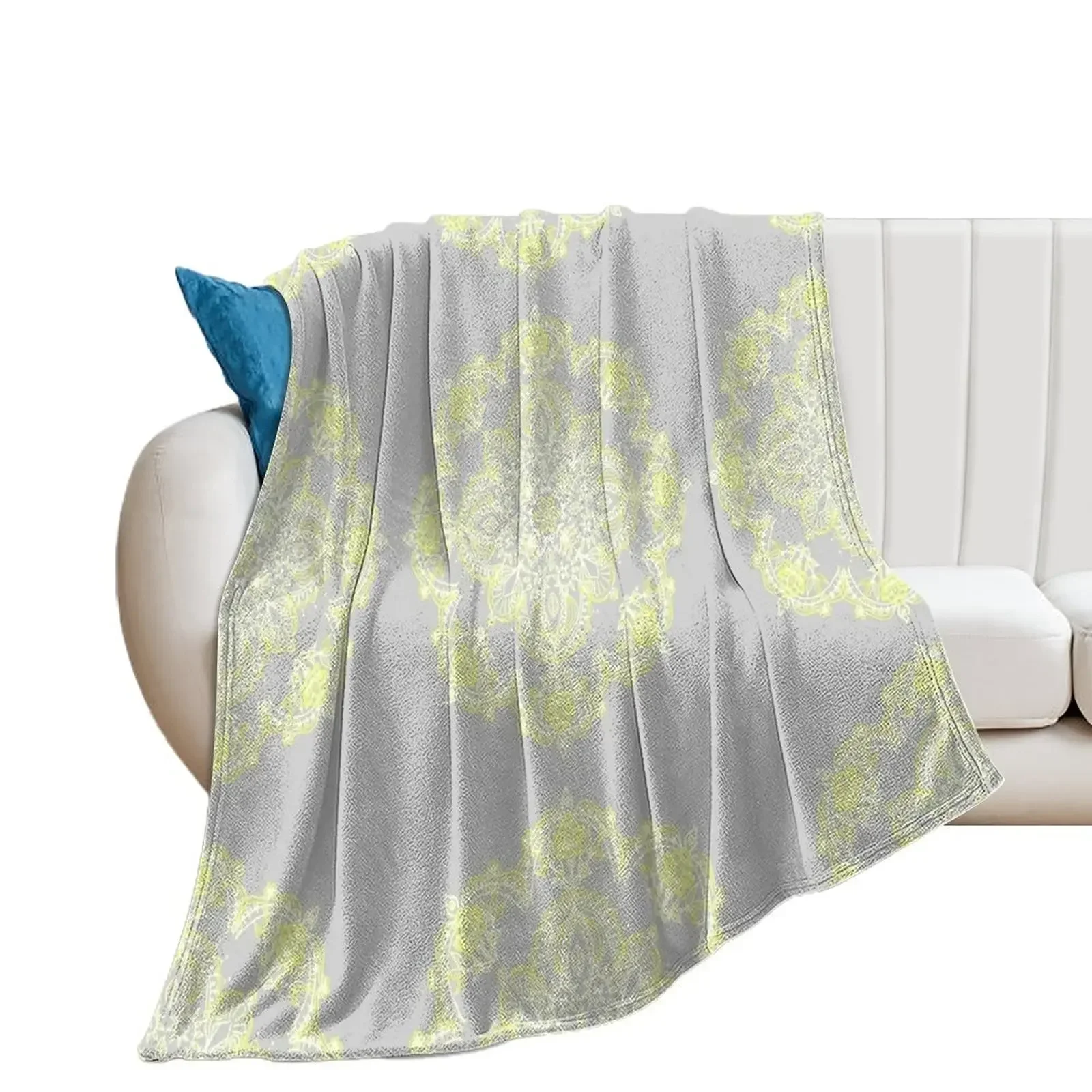 

Pale Lemon Yellow Lace Mandala on Grey Throw Blanket cosplay anime Blankets For Baby Plush Bed Blankets