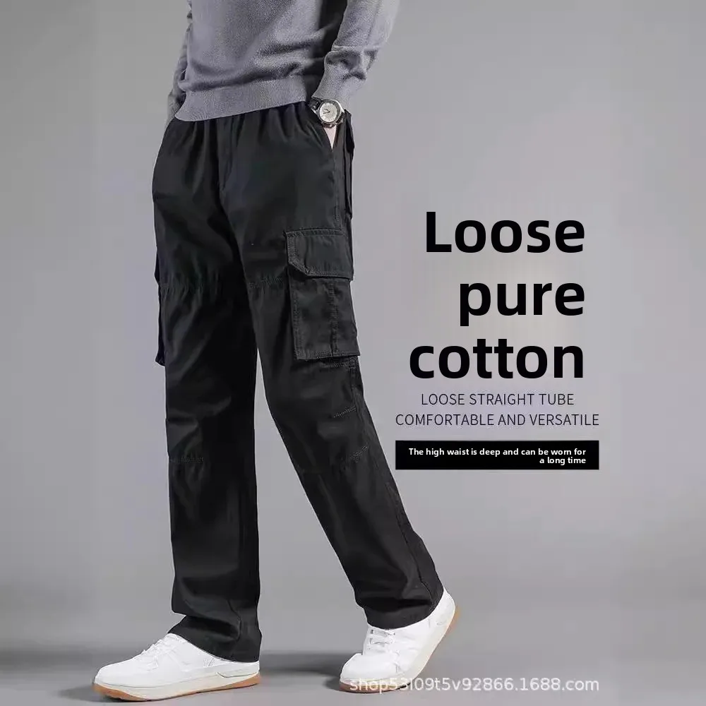 سراويل عمل قطنية كاملة مقاس كبير سراويل طويلة ملابس عمل موقع البناء للرجال بجيوب متعددة سراويل كاجوال مقاومة للاهتراء #3