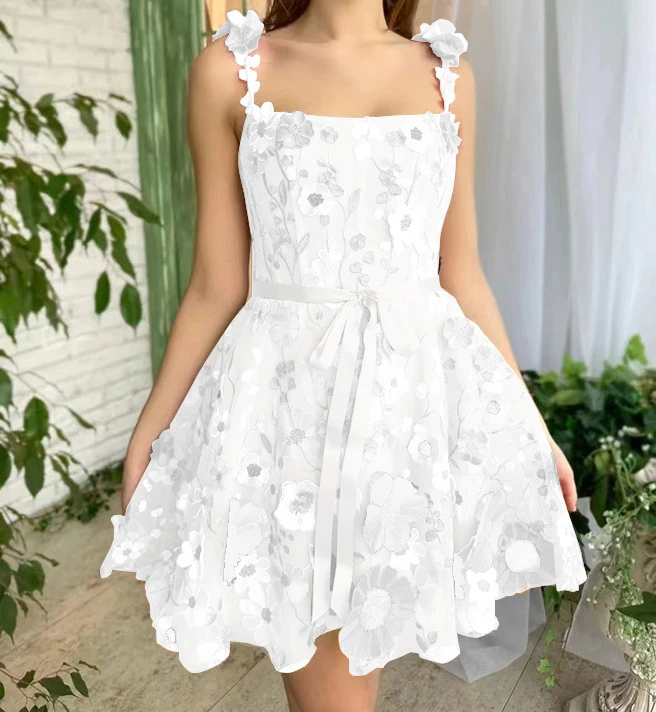 Sexy Dress for Women Streetwear Sweet and Fresh Sleeveless Lace Dresses Flower Embroidered Hip Wrap Skirt Spring and Summer 2024