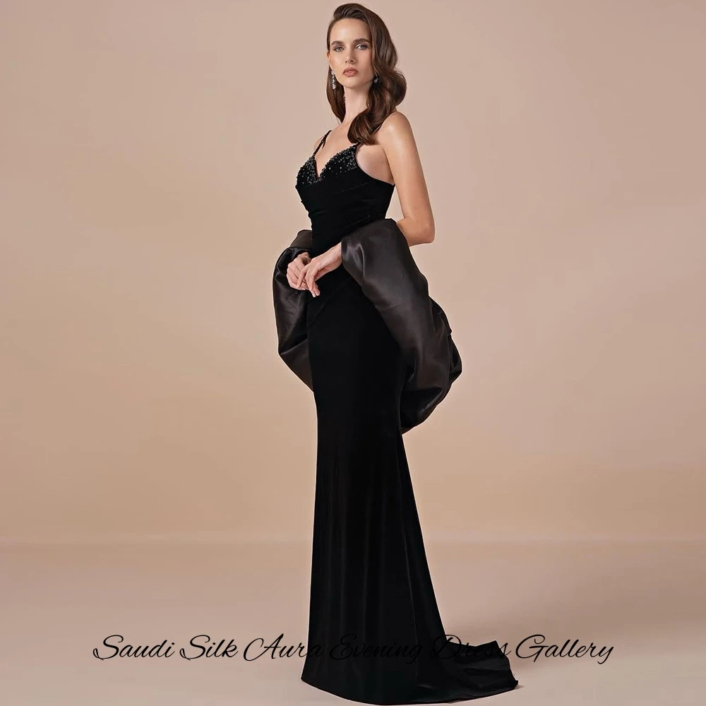 

Elegant Mermaid Velour Evening Dress Temperament Spaghetti Straps Strapless Prom Dress Customized Ruched Crystal Celebrity Gowns