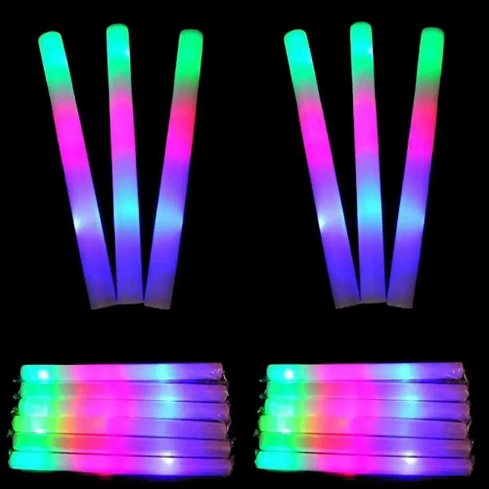 10/20/30/40/50/60pcs LED Glow Sticks Colorful RGB Glow Foam Stick for Christmas Birthday Wedding Glow in The Dark Party Supplies
