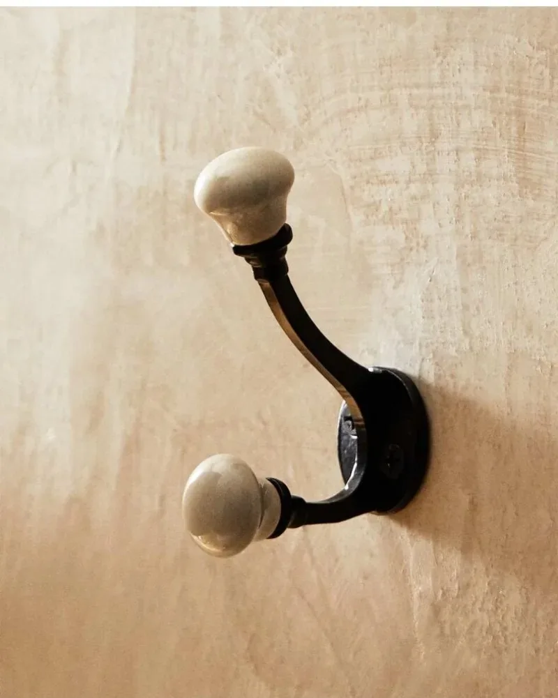 Household Grey Vintage Design Metal Base Ceramic Wall Hook