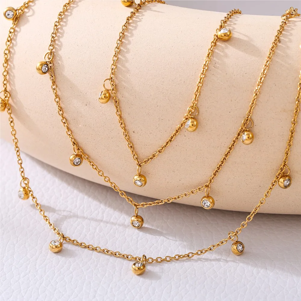 Stainless Steel Thin Chain Anklet For Women 18k Gold Plated Adjustable Women\'s Multi Zircon Charms Foot Chains Ankle Bracelet