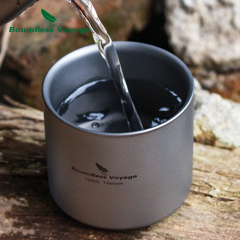 Boundless Voyage Titanium Tazza a doppio strato Tazza da tè Mini tazza d'acqua per campeggio all'aperto Zaino in spalla Viaggi Uso quotidiano Ti3047D