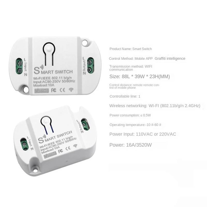 Tuya Wifi Smart Switch 10A Wireless Timer Smart Home LED Light Smart Life APP Voice Control Automation Module