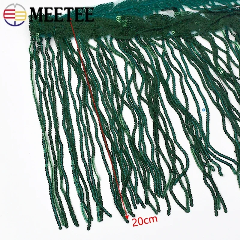 1/2/3/5Yards 20cm Sequins Tassel Fringe Trim Lace Ribbon for Sewing Latin Dance Dress Clothes Fabric DIY Craft Accessories