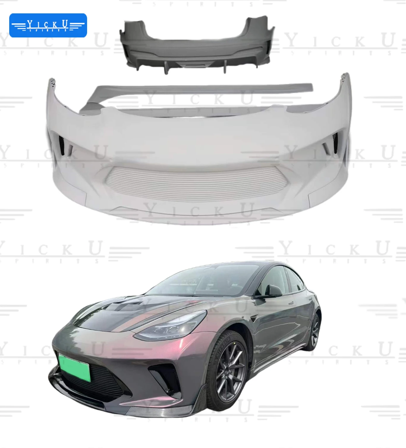 

HighQuality Auto Parts for Teslas Model 3 Upgrade Hacker Robot Style Body Kit Front Bumper Rear Bumper Side Skirt Side Steps FRP