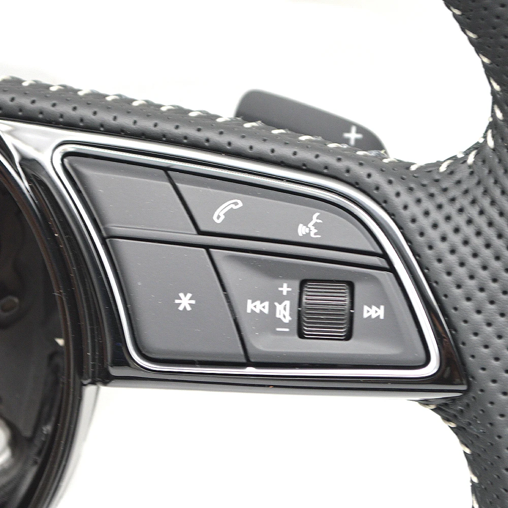 For Audi A4 B9 Semi Perforated Leather White Stitching Multifunctional Flat Bottomed Steering Wheel