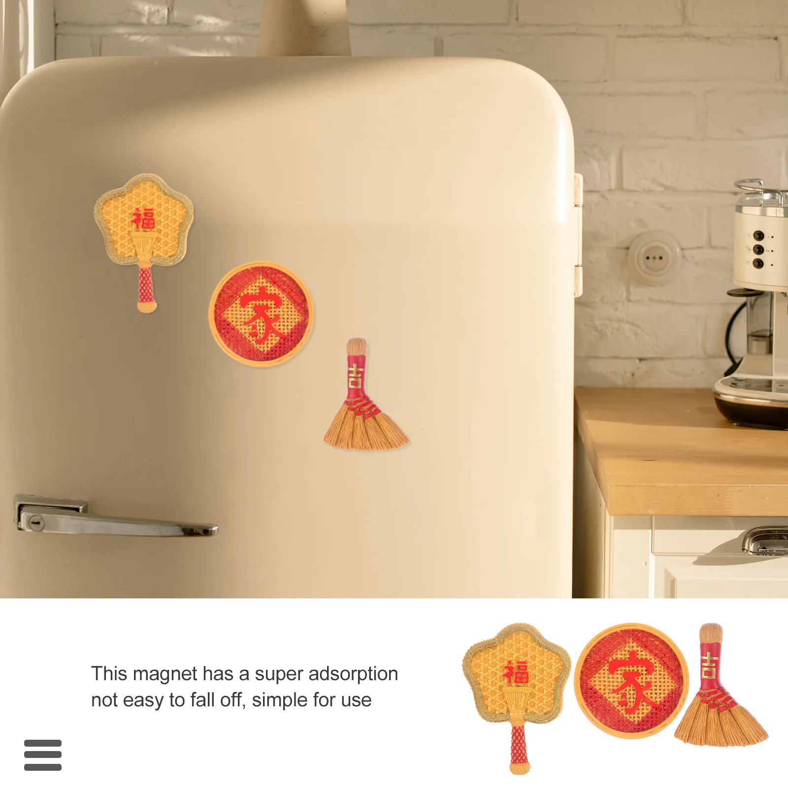 

3Pcs Broom Fridge Magnet Adsorption Dormitory Maps Office Files Decoration Long Life No Fade Broom Magnet