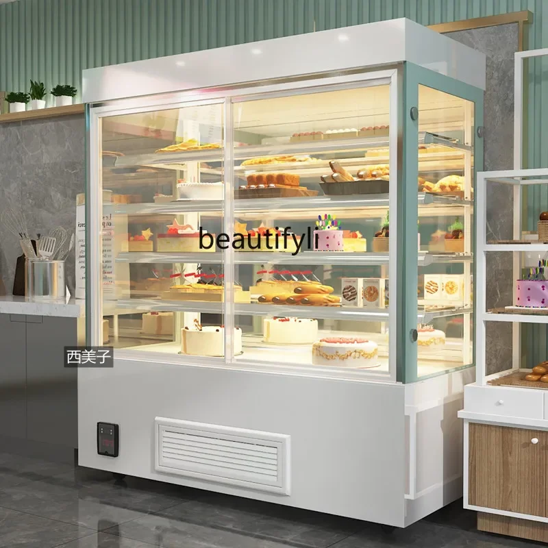 

Vertical cake cabinet, refrigerated cabinet, right angle display cabinet, front door beverage air curtain cabinet