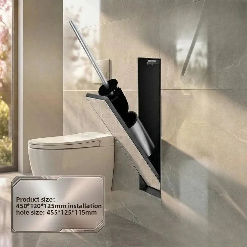 Wall Mounted Hidden Stainless Steel Toilet Brush Holder, Concealed Bathroom Storage Cabinet, Rust-proof Toilet Brush Rack