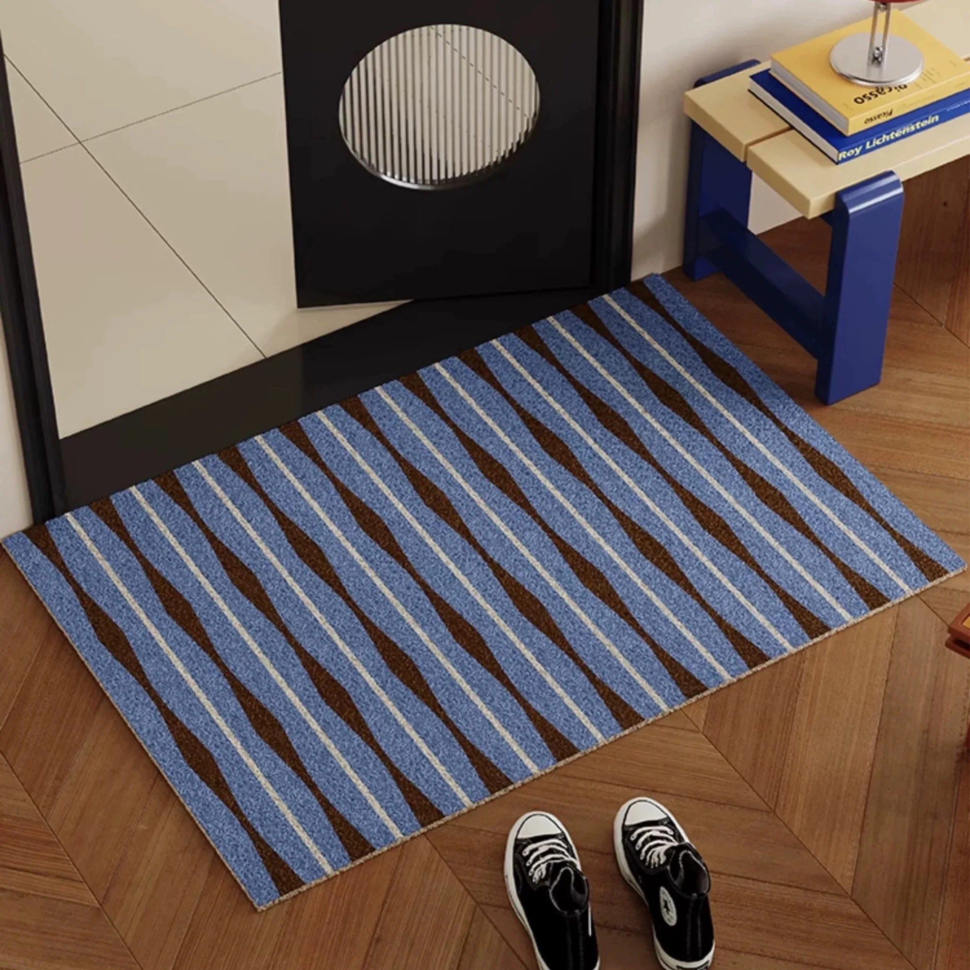 Retro Checkered Door Mat Non-Slip Foot Mat Entrance Porch Silk Ring Dust Resistant Dirt Mat Carpet