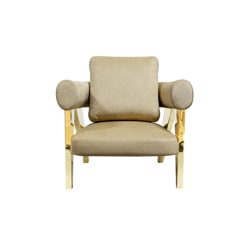 

Stainless steel leisure chair living room villa negotiation chair art leather single sofa chair