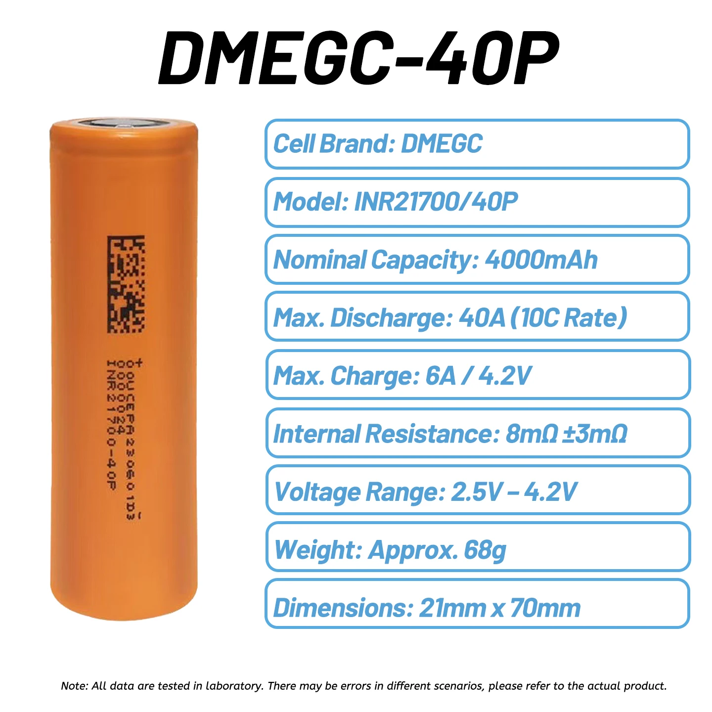 DMEGC-40P 3.7V 21700 Lithium Battery 4000mAh 10C Discharge Electric Screwdriver Tool Battery Solar Street Light Electric Vehicle