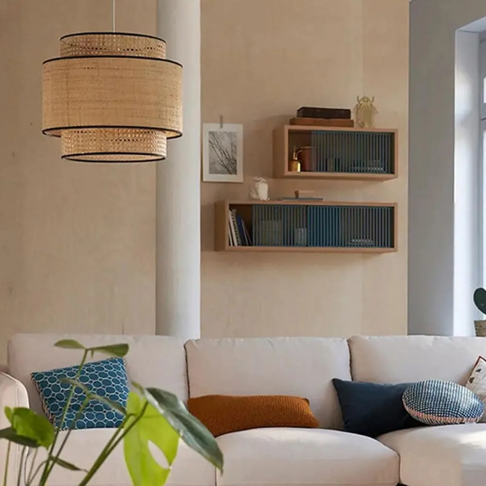 Modern Wicker Pendant Light Rattan Chandelier Hand-Woven Ceiling Lamp 40cm Light Fixtures for Restaurant Living Room Dining Room