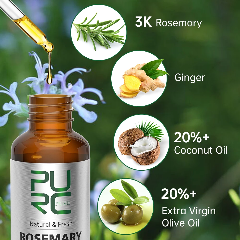 Rosemary Oil Hair Care for Men Women Products Improvement Scalp Treatment Hair Root Strengthening Thicker Essential Oils PURC