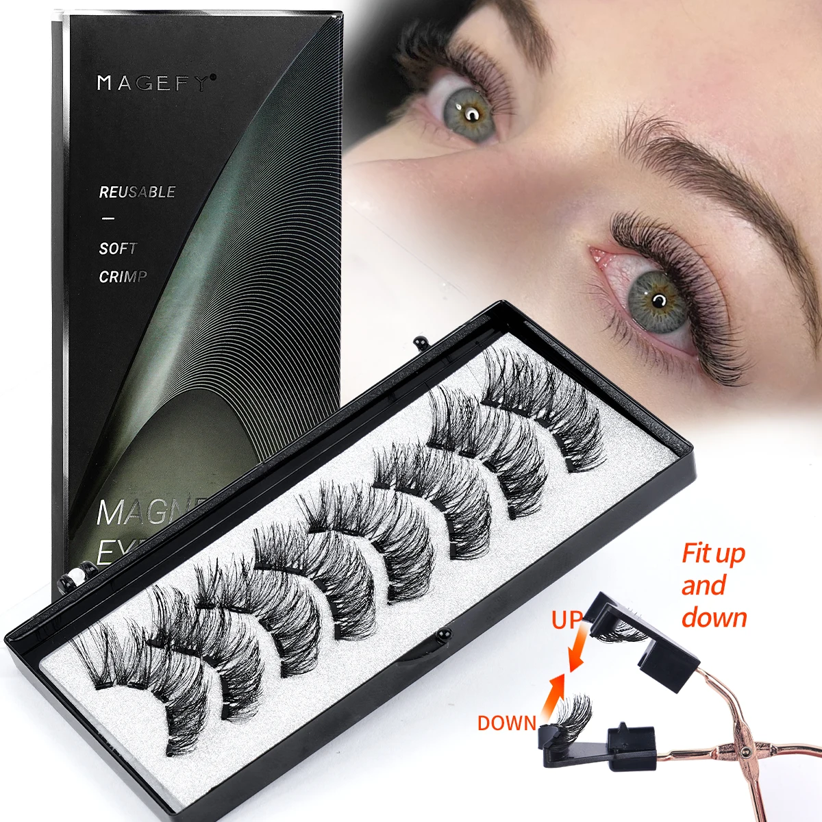 MAGEFY 2 Pairs Magnetic Eyelashes with Applicator Glue Free Waterproof and Sweat proof More Styles Cat Eye Lashes for Beginners